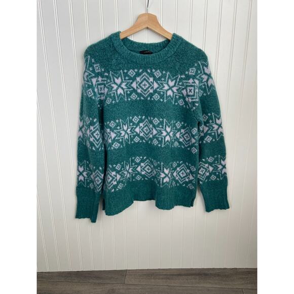 J. Crew Sweater Fair Isle Women's Large Blue Wool Knit Casual Crewneck Pullover - Picture 1 of 5